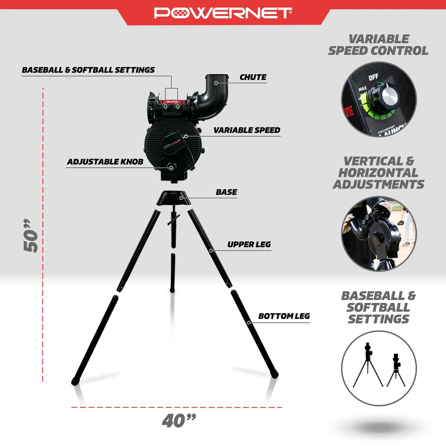 PowerNet Launch F-Lite Baseball & Softball Pitching Machine